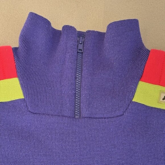 Vintage Slalom Mens Ski Sweater Royal Blue Neon Lime Fuchsia 80s 90s LG 1/4 Zip - Picture 4 of 12